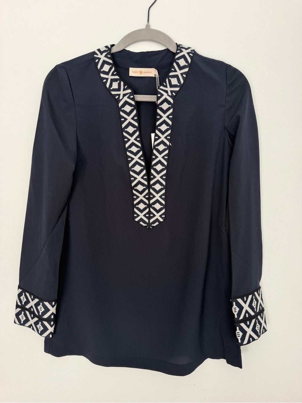 NWT Tory Burch Navy Trim Tunic Blouse Size 0